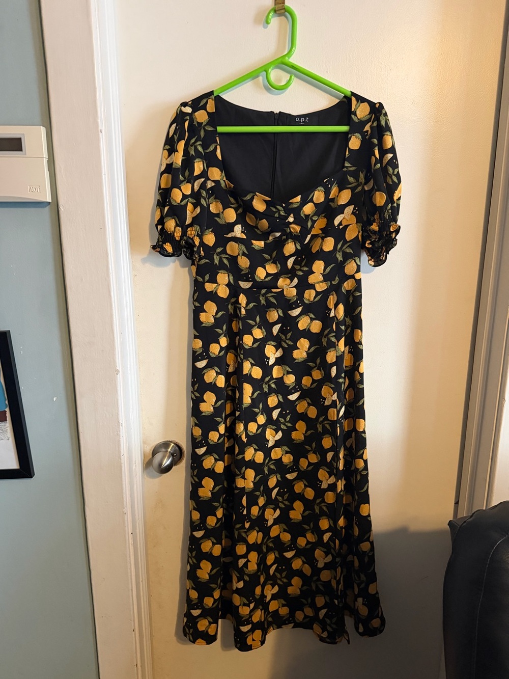 O.P.I. Lemon-Print Black Midi Dress